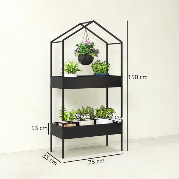 Planteopsats, 75x35x150 cm, Sort, Metal