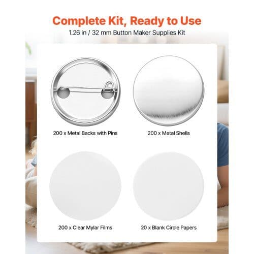 Påfyllningskit för knappmaskin 200 set Ø32 mm silver/vit