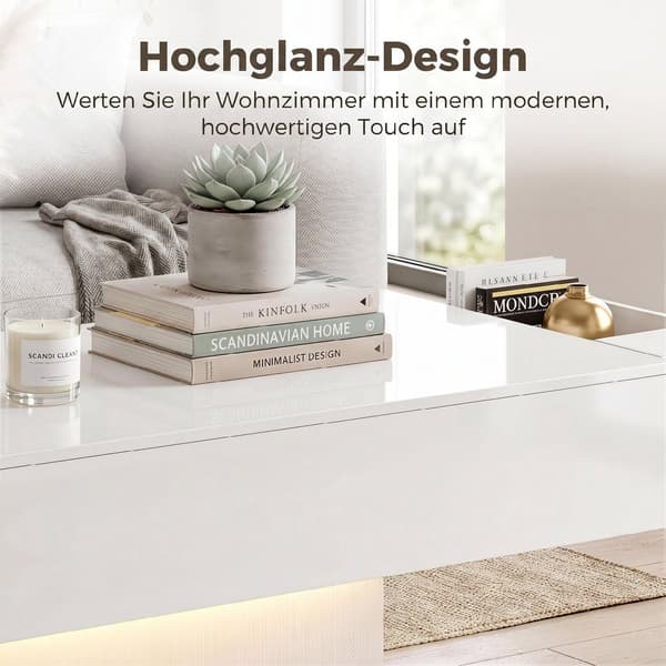 LED-soffbord med förvaring 108x48x55 cm högblank vit