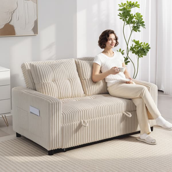 Bäddsoffa, 157x190 cm, krämvit, kordtyg