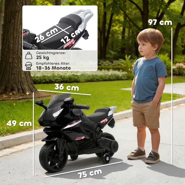 Elektrisk motorcykel til børn 75x36x49 cm sort, plast