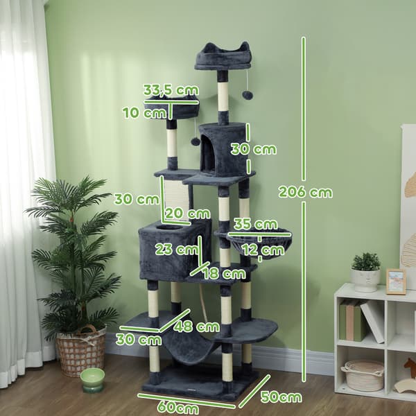 Kattträd, 60x50x206 cm, Mörkgrå