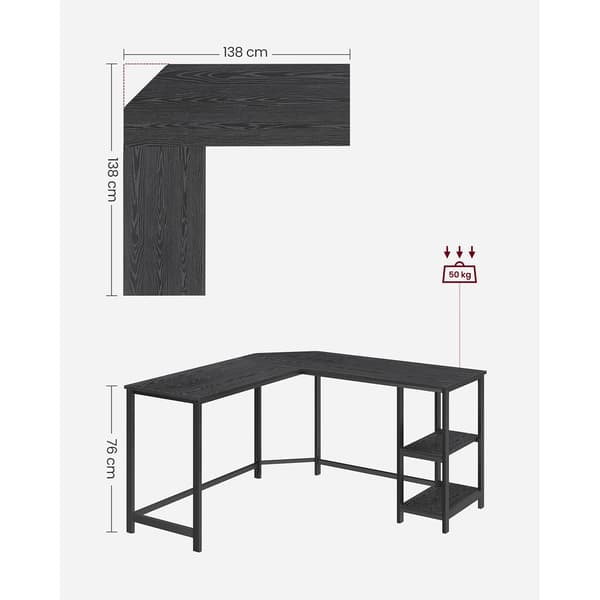 Computerbord 138x138x76 cm Sort Spånplade Stål