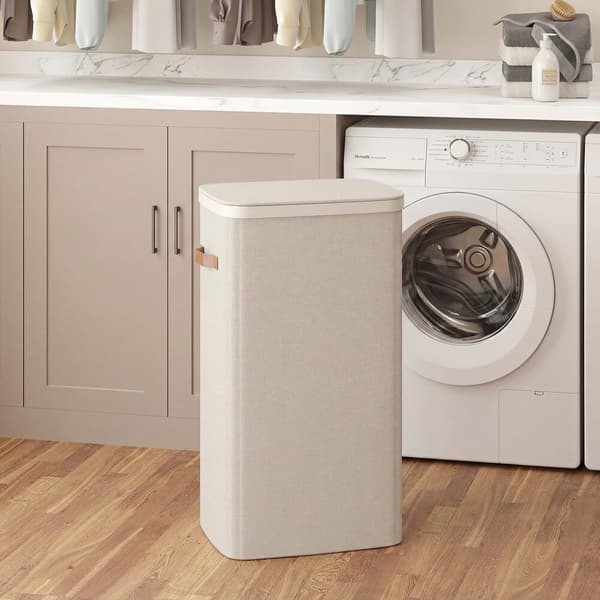 Tvättkorg 56x40x75 cm Beige Polyester