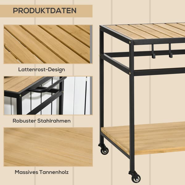 Serveringsvogn, 107x65x80 cm, Sort, Træ, Opbevaring