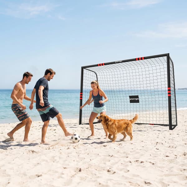 Fodboldmål til have 300x120x200 cm sort/rød