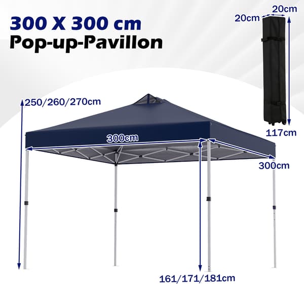 Pop-Up Pavillon 300x300x250-270 cm blå