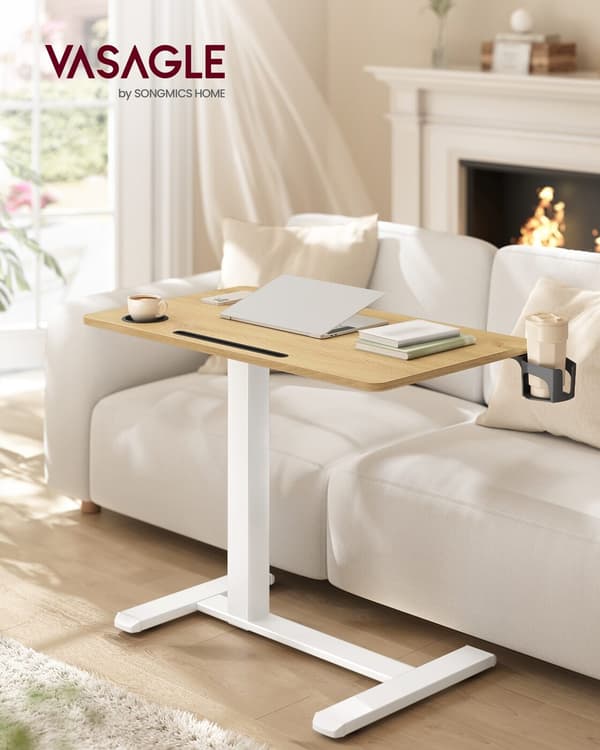 Sidebord, 80x45x65-102 cm, Gull Eik, justerbar, mobil