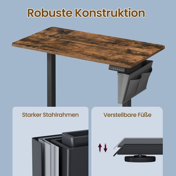 Hev- og senkbart skrivebord, 60x120x72-120 cm, Hvit, Tre, Stål