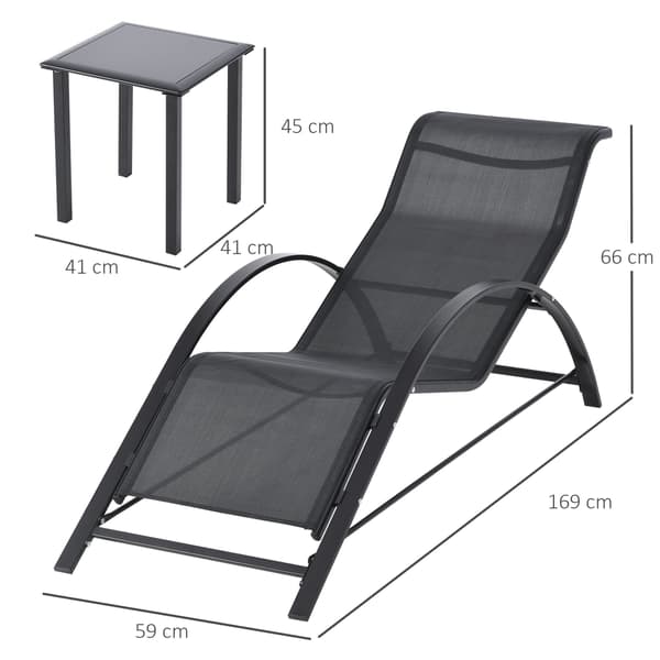 Havemøbelsæt med 2 liggestole og sidebord 59x169x66 cm sort