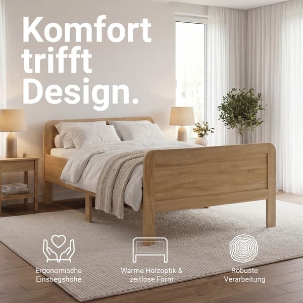 Sänky, Home, 128.5x206x87 cm, Luonnonväri, Puu