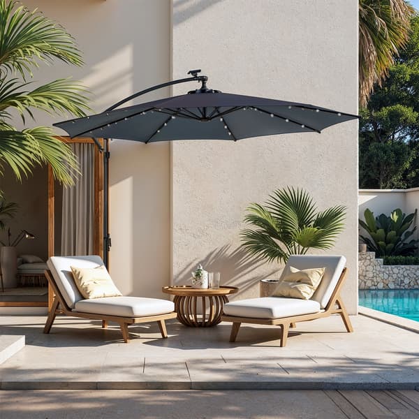 Parasol 300 cm diameter Grå Metal Solcelle LED-belysning
