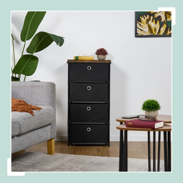 Kommode, Træ-look med stofskuffer, Brun, Kodustaar