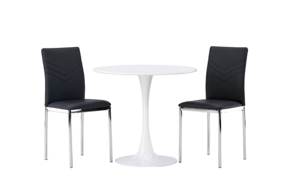 Spisebord og stole sæt 60 cm hvid og sort MDF og stål
