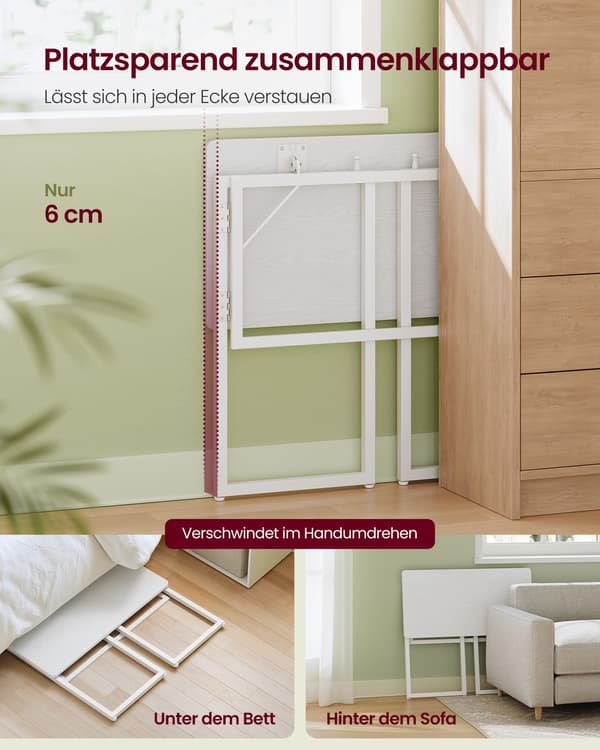 Sammenleggbart skrivebord 80x40x74 cm hvitt