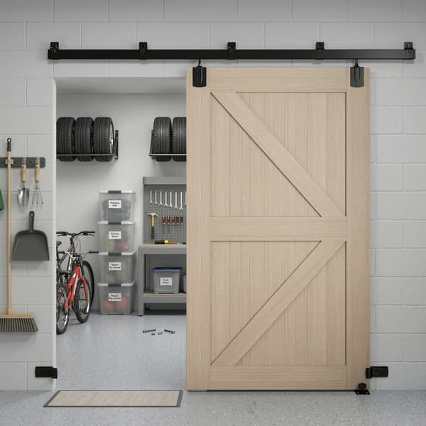 Skydedørsbeslagssæt 244 cm Sort Stål