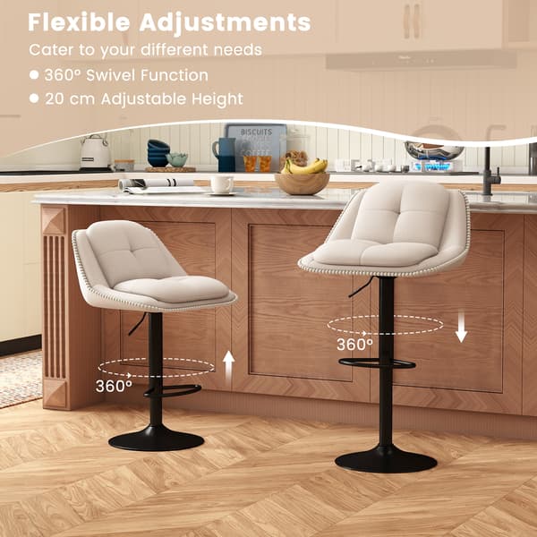 Barstolar Set om 2, 55x55x92-112 cm, Vit, Justerbar, Klädd , Star