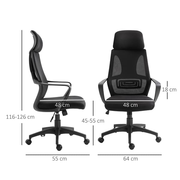 Kontorstol, 64x55x116-126 cm, Sort