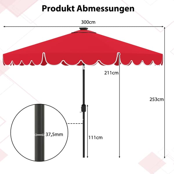 Parasol med LED-belysning 307x253 cm rød