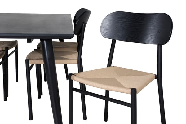 Spisebord og stol sæt 180x90 cm Sort