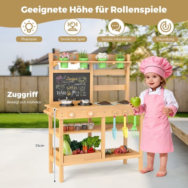 Mud Kitchen, 79x32x95 cm, Natur, Træ
