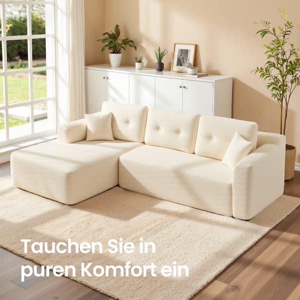 Sectionalsoffa 150x244x73 cm Vit kordtyg