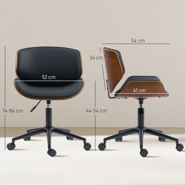 Kontorstol, 52x54x74-84 cm, Sort, Kunstlæder