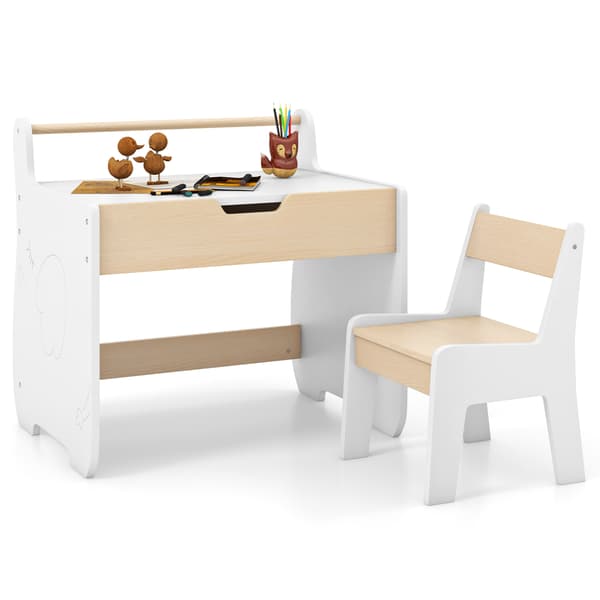 Børnebord og stol sæt 62x47x59 cm grå/hvid
