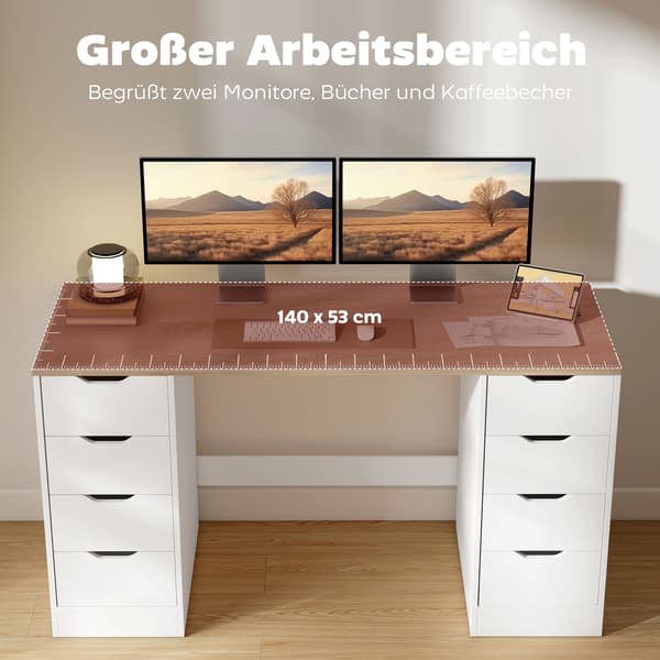 Computerskrivebord, 140x53x75 cm, Hvid, Træ og Stål