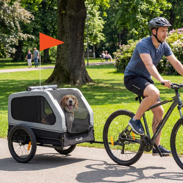 Hundecykelanhænger foldbar 138x69x70 cm grå polyester