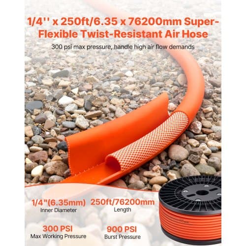 Luftslange, 6,35x76200 mm, Orange, Hybridmateriale