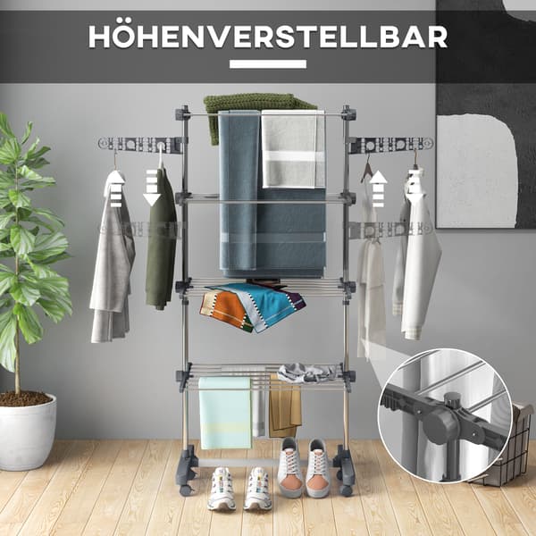 Tøjstativ 142x55x172 cm grå/sølv