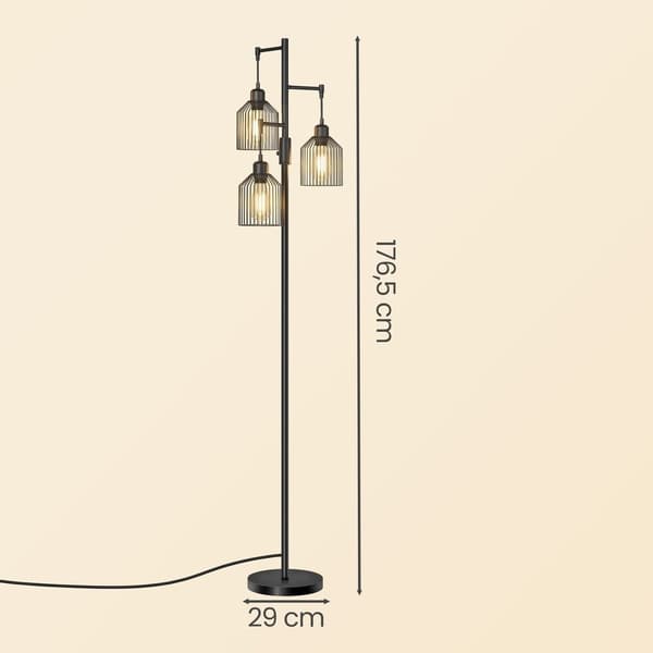 Gulvlampe med 3 E27-sokler, høydejusterbar