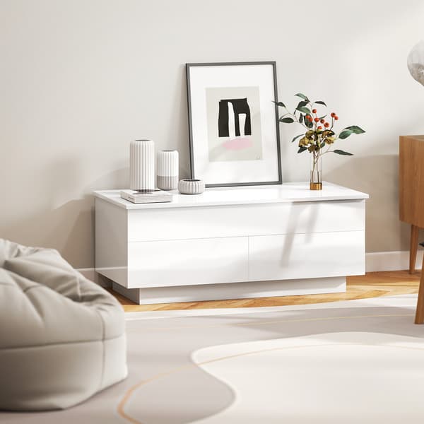 Soffbord, Höjdjusterbart, 102x48x40 cm, Vit, Förvaring