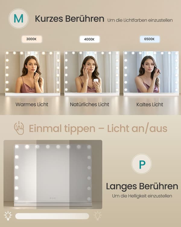 Hollywood-makeupspejl med 18 dæmpbare LED-lys