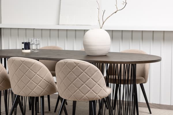 Spisebord og stole sæt Stone 220x100 cm sort beige
