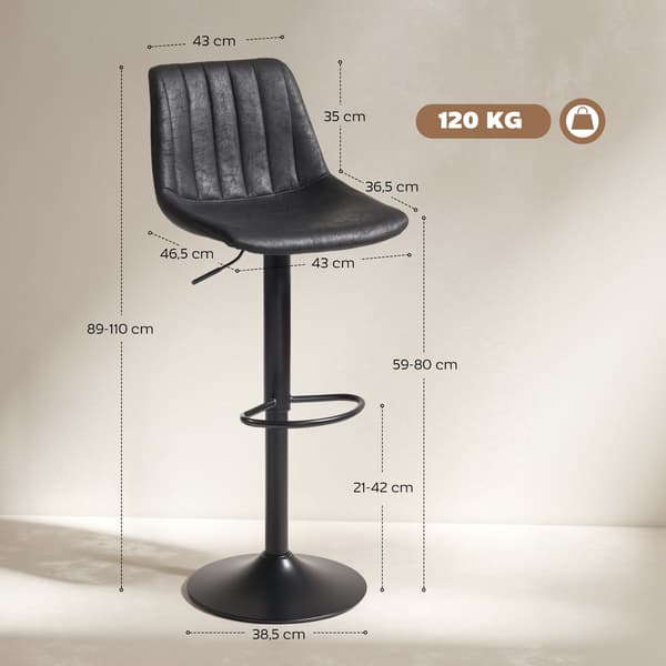 Barstole sæt med 2 43x46,5x89-110 cm sort