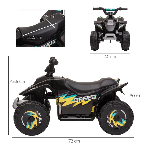 Børne Quad Elektrisk 6V, Frem- og Tilbagefunktion, Sort