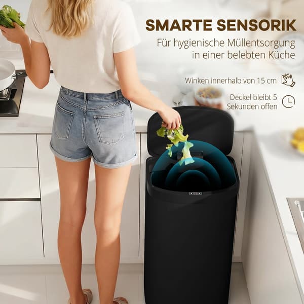 Sensor affaldsspand 55L 38x28,5x69 cm sort
