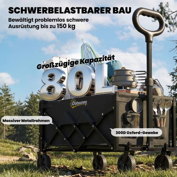 Sammenklappelig vogn 71x45x86 cm sort metal