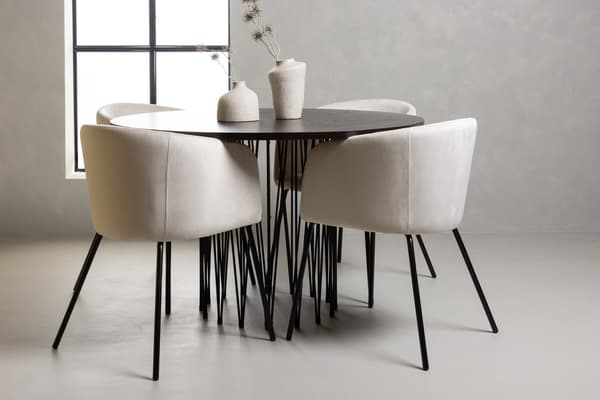 Spisebord og stol sæt Stone og Berit 120 cm Sort Beige