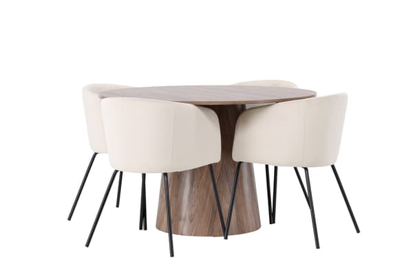 Spisebord og stol sæt 120 cm sort beige MDF fløjl