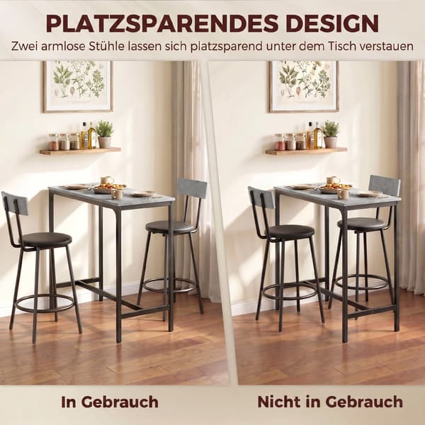 Barbord sæt med 2 barstole 100x40x90,5 cm grå/sort