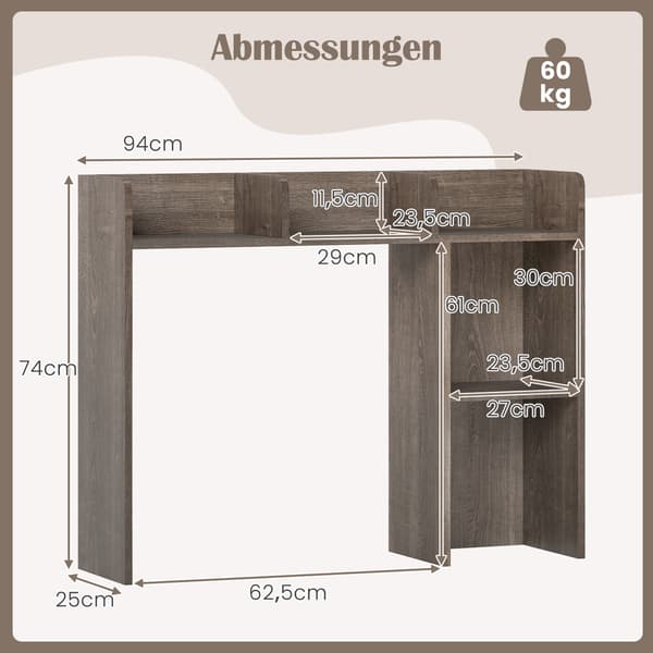 Skrivebordsreol, 74 cm, Grå, Træ , Star