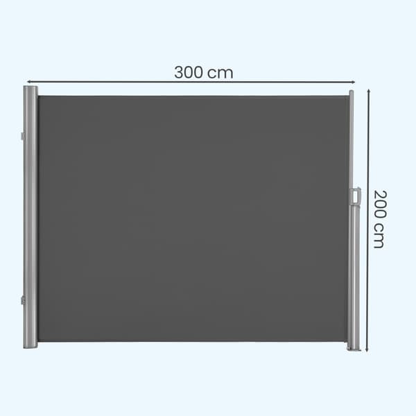 Side markise 200x350 cm grå stål privatlivsskærm
