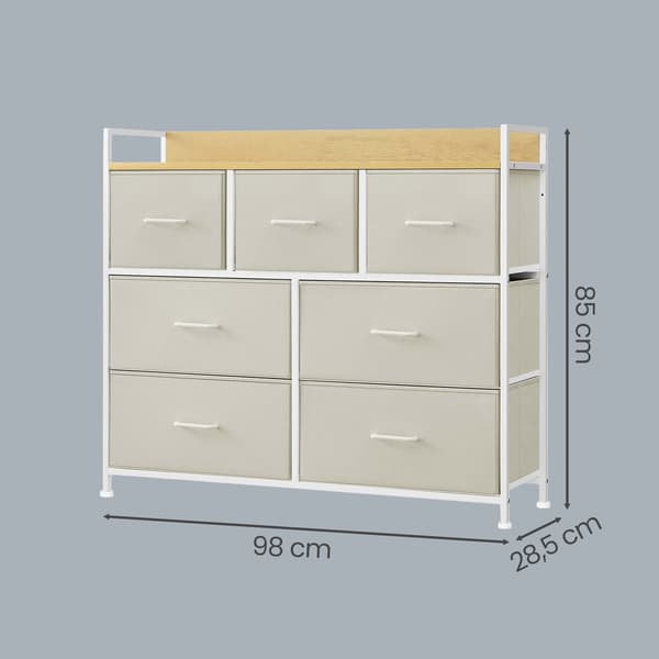 Kommode 7 stofskuffer 28,5x98x85 cm hvid