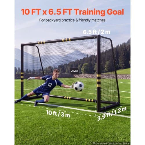 Fodboldmål 3 x 2 m, jernramme PE-net, bærbart og holdbart sæt, net med høj styrke, skumpolstring, jordspyd