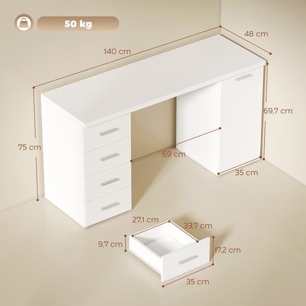 Skrivbord 140x48x75 cm Vit MDF