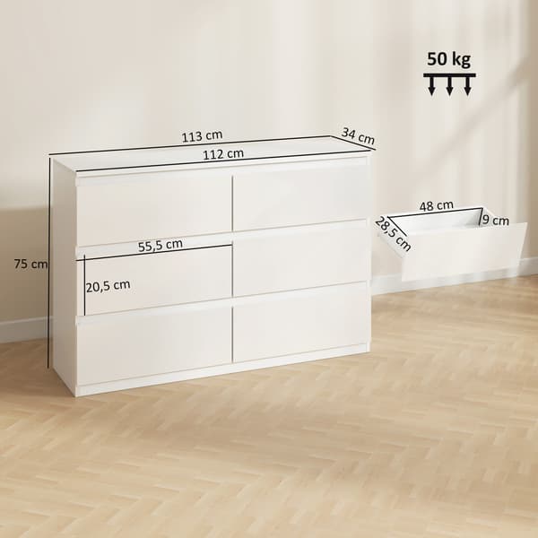 Kommode med 3 skuffer 112x34x75 cm hvid