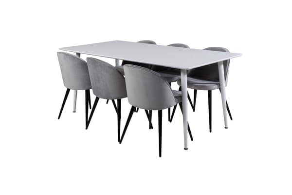 Spisebord og stole sæt Polar 180 cm hvid lys grå